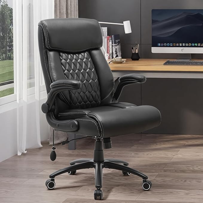 Heavy Duty High-Back Office Chair, Ergonomic Home Computer Chair with Lumbar Support & Tilt Lock, Big and Tall Executive Office Chairs for Work, Black