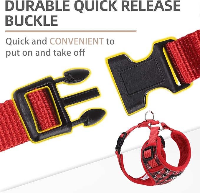 PUPTECK Small Dog Harness and Leash Set, No Pull Adjustable Puppy Cat Harness, Reflective Soft Mesh Pet Vest Small Sized, Plaid Christmas Red M