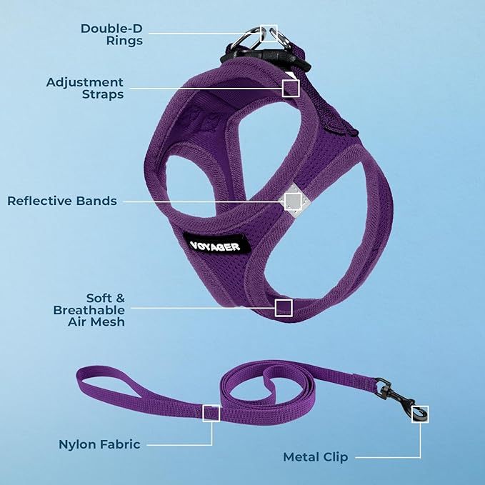 Voyager Step-in Pet Harness - All Weather Mesh, Adjustable Step in Harness for Cats and Dogs by Best Pet Supplies - 307S Purple, XXXS