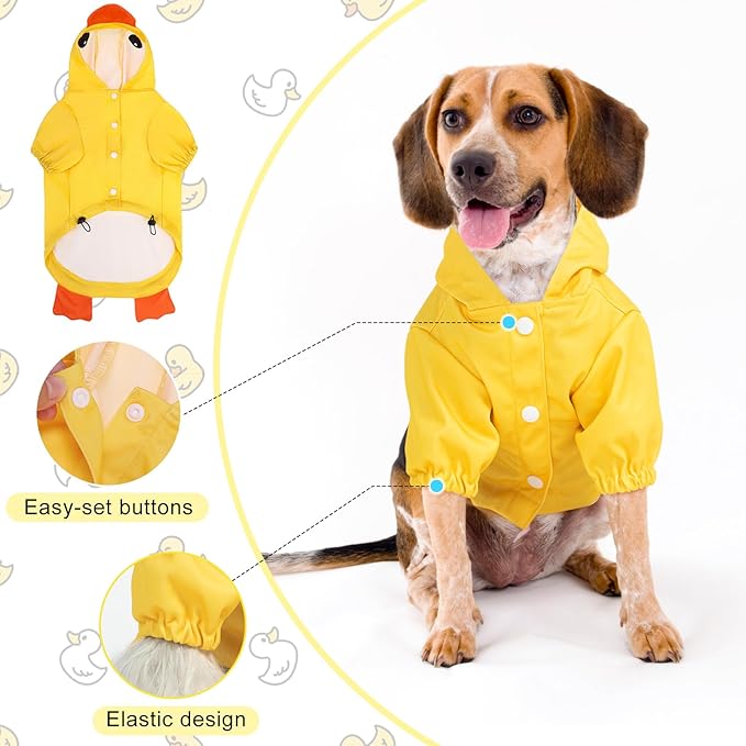 BEAUTYZOO Dog Raincoat Hooded Slicker Poncho, Waterproof Windproof Rain Jacket Hood with Harness Built in, Adjustable Reflective Duck Design Rain Coats for Small Medium Dogs Puppies, Yellow Size S