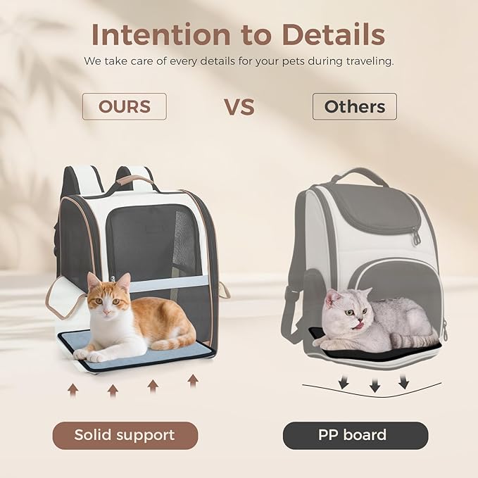 Lekereise Cat Backpack Carrier, Pet Carrier Backpack Airline Approved for Small Dogs Medium Cats Fit Up to 18 Lbs, Dogs Foldable Backpack Carrier for Travel, Hiking, Beige