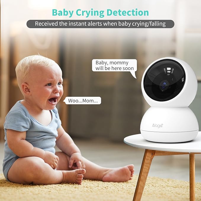 Alaga Indoor Security Camera,3K 5G and 2.4G WiFi, 360° Pan/Tilt, Human/Pet/Motion AI, Night Vision, Speaker, Indoor Camera with Phone App, Compatible with Alexa & Google Assistant,2-Pack White