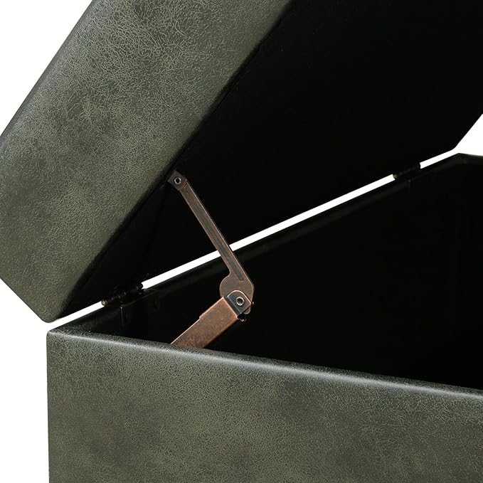 Joveco 32" Faux Suede Storage Ottoman Bench with Wheel, Rectangle Foot Rest Stool for Living Room, Bedroom, Entryway,Moss Green