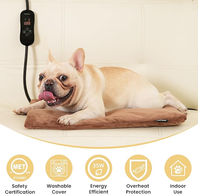 Upgraded Pet Heating Pad, 5 Adjustable Temperature & Timer, Warm Dog Cat Heating Pad, Auto Power-Off, Waterproof Chew-Resistant (M:20'' x 16'')
