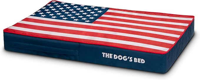 The Dog’s Bed Orthopedic Memory Foam Dog Bed, Medium Blue & Red Trim USA Center Flag 34x22, Pain Relief for Arthritis, Hip & Elbow Dysplasia, Post Surgery, Supportive, Calming, Waterproof Washable