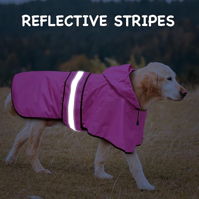 Waterproof Hooded Dog Raincoat - Reflective Dog Rain Jacket Doggy Raincoats Adjustable Lightweight Pet Rain Coat for Dogs (Medium, Pink)