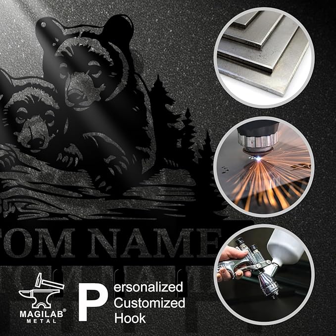 Personalized Custom Name Bear Key Wall Hooks,Metal Bear Keys Clothes Hooks,Metal Bear Wall Home Storage Decorative,For Front Door, Hallway, Kitchen, Bedroom,Keys,Hats (Style K)