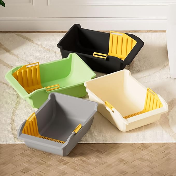 SpaceTime Extra Large Cat Litter Box with High Sides,Jumbo Open Top Kitty Litter Pan for Indoor Cats,XL Cat Boxes with Integrated Sifting Litter Scoop,Ideal for Kittens & Big Cats,Easy to Clean(White)