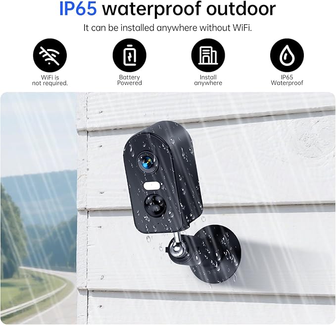 KKB 4G LTE Cellular Security Camera Built-in SIM Card, 2K No WiFi Security Cameras Indoor with PIR Motion Detection, Wireless Outdoor Battery Camera Without Internet, Color Night Vision, 2 Way Audio