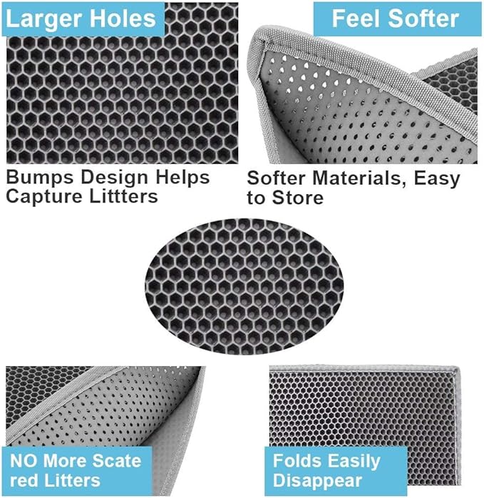 Pieviev 2 Packs Cat Litter Mat Double Layer Waterproof Urine Proof Trapping Mat (24"X15", Gray)