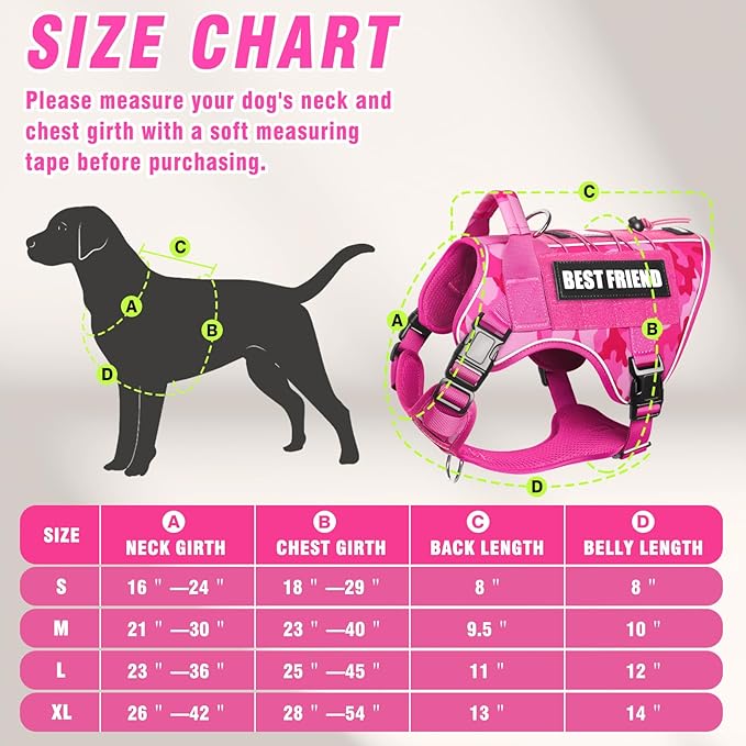 Tactical Dog Harness Medium Sized Dog,No Pull Military Dog Vest with Easy Control Handle&Molle,Adjustable Heavy Duty Pet Harness for K9 Working Hiking Training Daily Walking Camo Pink M