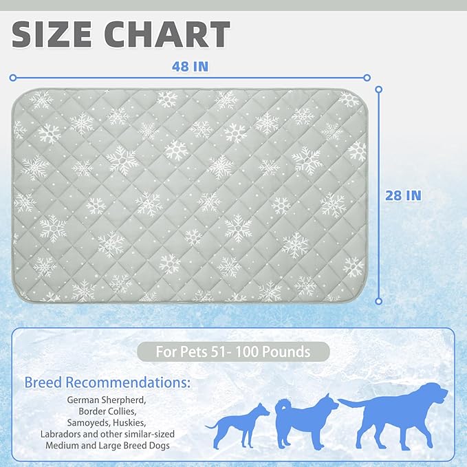 KOOLTAIL Dog Cooling Mat, 48''*28'' Upgraded Extra Large Cooling Pet Pad for Dogs Cats, Summer Dog Blanket Kennel with Non- Slip Bottom, Washable Mats for Bed Sofa Crate Playpen Outdoor Indoor