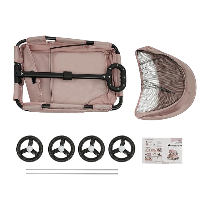 Small Dog Stroller, Pet Stroller for Shopping Walking, 4 Wheels Folding Dog Cart, for Cats/Dogs Weighing Less Than 15.43 Pounds (Pink)