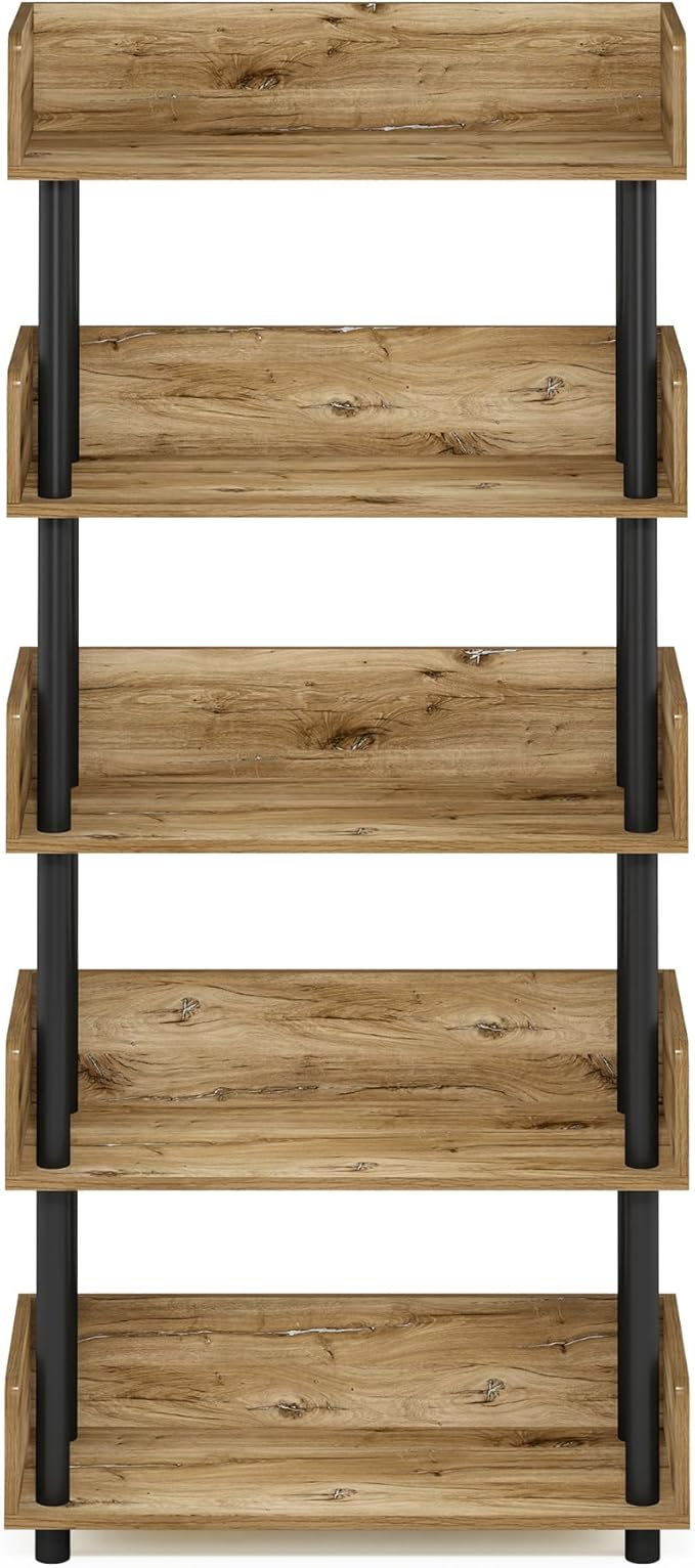Furinno Turn-N-Tube 5-Tier Multipurposes Display Rack, Open Shelf Rack/Storage with back & side panel, Flagstaff Oak/Black