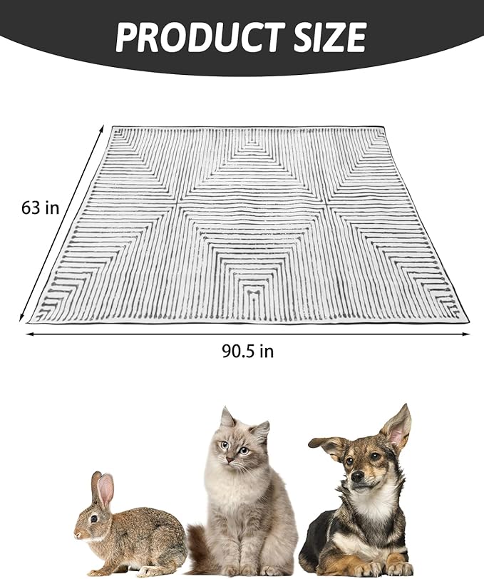 BNOSDM 91"" X 63"" Washable Bunny Cage Liners Large Rug for Rabbits Large Non Slip Pad for Bunnies Resuable Rabbit Liner for Chinchillas Cats Guinea Pigs Ferrets Dogs, Grey+black