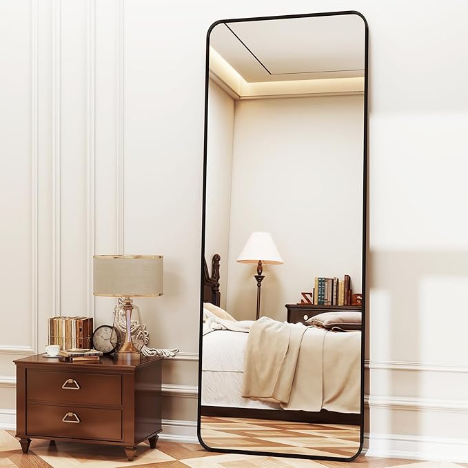 Full Length Mirror 23"x66", Large Floor Mirror with Rectangle Rounded Corners, Gold Aluminum Alloy Frame, Wall Mirror for Full Body