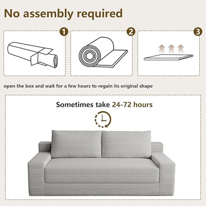 70.78" Loveseat Sofa, Modern Small Corduroy Couch Comfy Deep Seat for Living Room, Bedroom, Apartment, Home Office, No Assembly, Light Grey