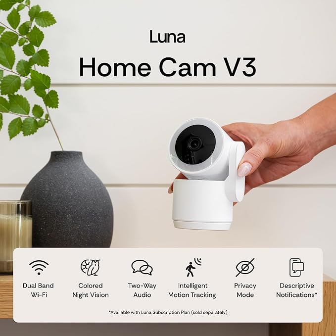 Luna 2K Indoor Cameras for Home Security, 2.4GHz & 5GHz WiFi, 360-Degree Pan-Tilt, Built-in Spotlight, Human Auto Tracking, Siren, Pet/Dog/Baby Camera with Phone app, White (2025 Upgrade Version)