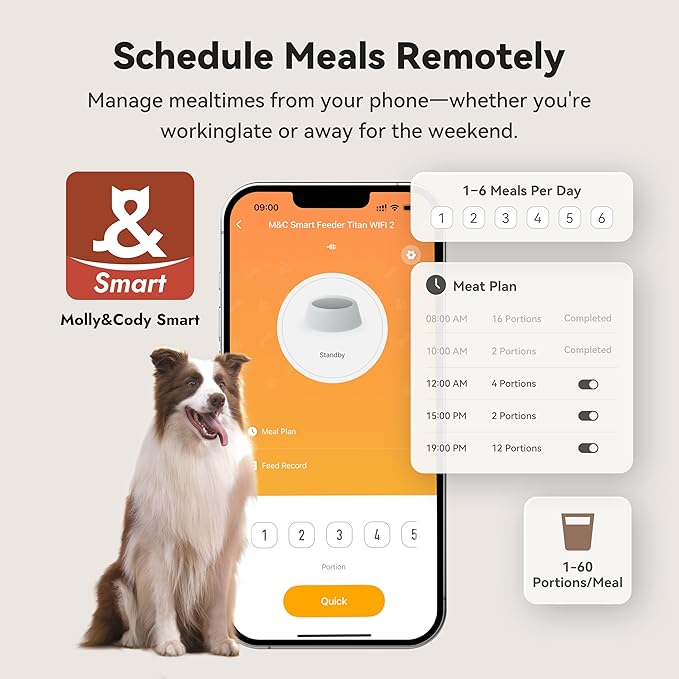 Automatic Dog Feeder for Large Dogs, 14L Capacity, Remote Feeding, Anti-Blockage System, Timed Auto Dog Food Dispenser, 2.4G WiFi App Control,Dual Power Supply,Stainless Steel Bowl