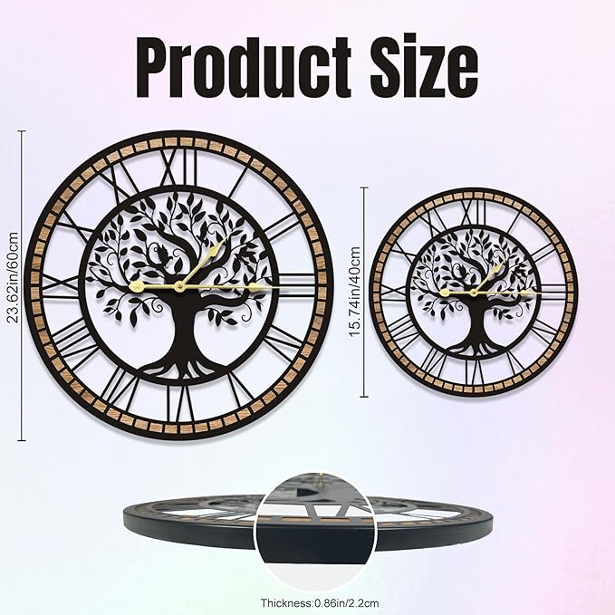 Wall Clocks for Living Room Decor - Tree of Life Big Wall Clock, Quiet and No Ticking Suitable for Wall Decor, Living Room Decoration, Kitchen Decoration (24 in)