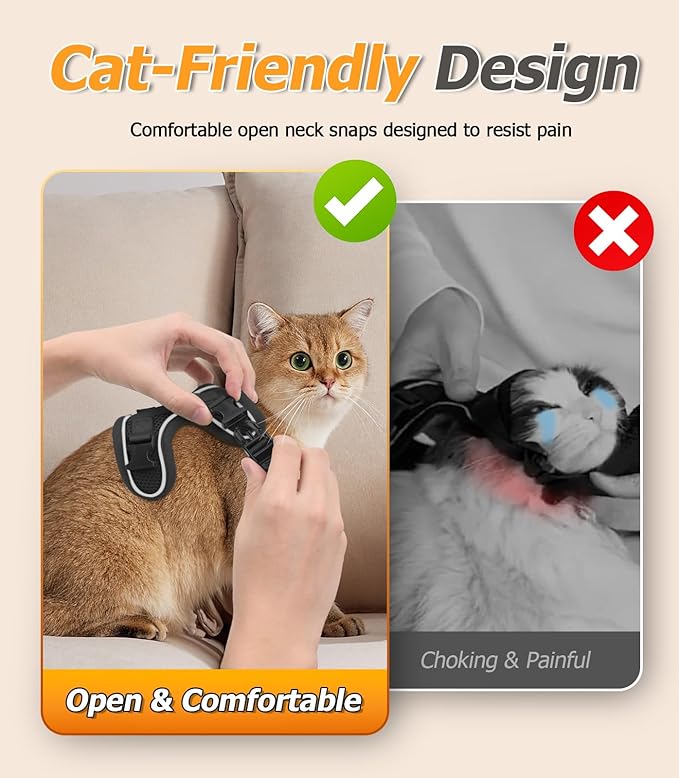 Halypet Cat Harness and Leash Set - MAX Safety 4th-Gen Upgrade, Escape Proof, Adjustable, Comfortable Soft Vest, Easy to Wear Kitten Harness with Reflective Strip for Cats Walking - Small Black