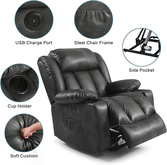 PARKOL Power Lift Recliner Chair for Elderly Breathable Leather Recliner Chair with Massage and Heat for People Limited Mobility (Sliver Gray, Small)