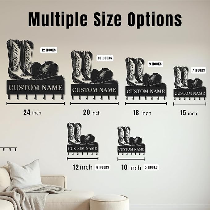 Personalized Key Holder for Wall, Custom Metal Cowboy Key Hooks with Name, Meta Jacket Holder Hooks Organizer Rack, Jacket Hanger Decor for Kitchen, Entryway, Hallway, Office, Doorway