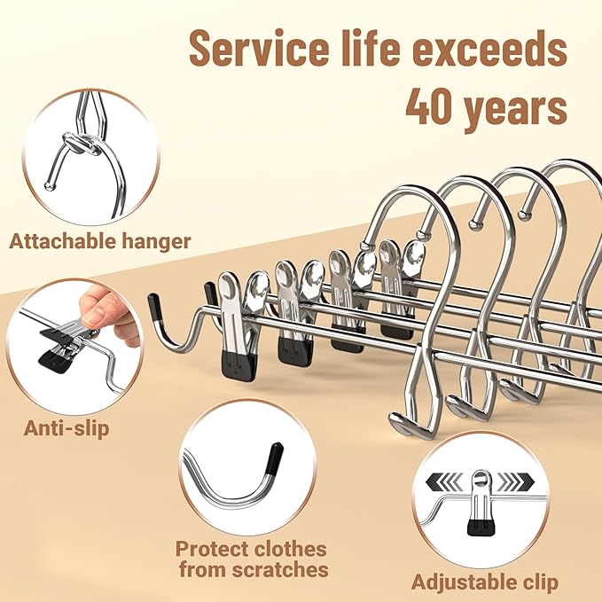 Pants Hangers Space Saving,Stackable Skirt Hangers with Clips, Hanging Closet Organizer and Storage,Clothes Hangers, College Dorm Essentials Apartment Essentials- 16 Pack
