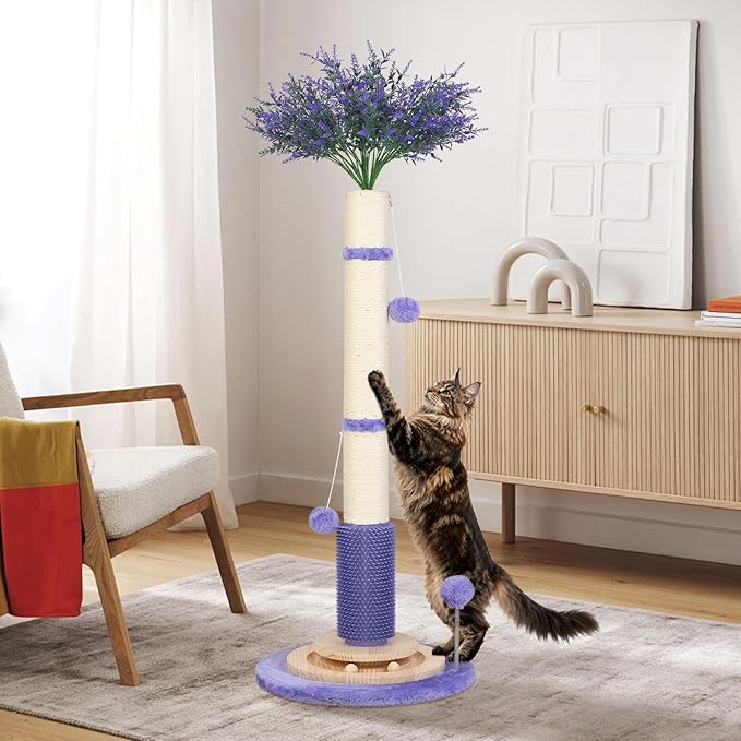Cat Scratching Post for Indoor Large Adults,45'' Tall Vertical Cat Scratcher with 3.5Inch Diameter Sisal Post for Protect Furniture,Cute Tree with Interactive Ball Toys Self Groomer Brush for All Cats