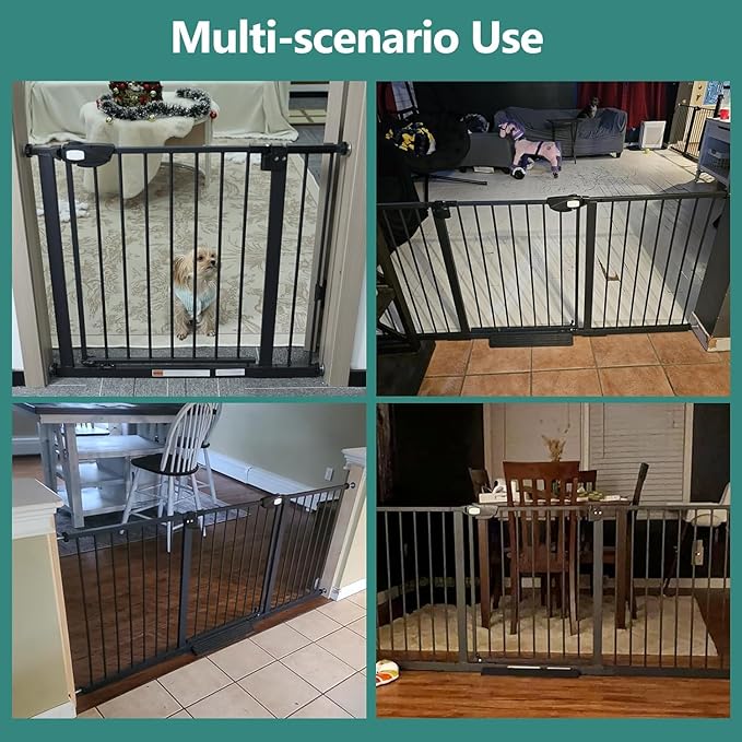 ALLAIBB Triple Lock Extra Wide Baby Gate Pressure Mounted Walk Through Safe Auto Close Black Metal Dog Pet Puppy Cat for Stairs,Doorways,Kitchen 49.21-66.54"