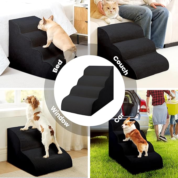 Dog Stairs for Small Dogs, High Density Foam Dog Steps, Extra Wide Non-Slip Pet Ramp for High Beds Or Couch, Soft Doggie Ladder for Dogs Injured, Older Pets, Small Cats