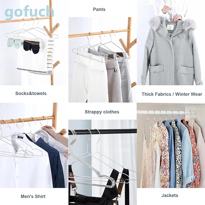 Clothes Hangers 100 Pack - Heavy Duty Stainless Steel Metal Hangers, Ultra Thin Space Saving Wire Coat Hangers with Non-Slip Shoulders (16.5 Inch)