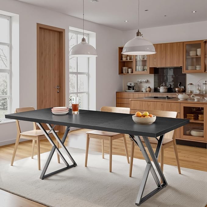 70.9 Inch Executive Desk, Large Office Computer Desk with Thicken Frame, Modern Simple Workstation Business Furniture for Home Office, Modern Industrial Style(Black)