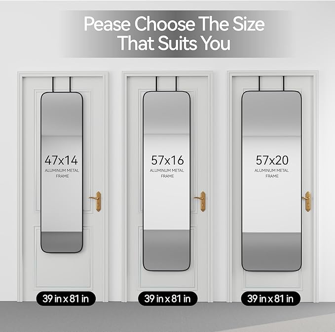 47x14 Mirror Full Body Length Door Hanging/Rope Hang/Wall Mounted Metal Frame Rectangle Mirrors for Bedroom Bathroom Dressing Living Room 47 inch Black