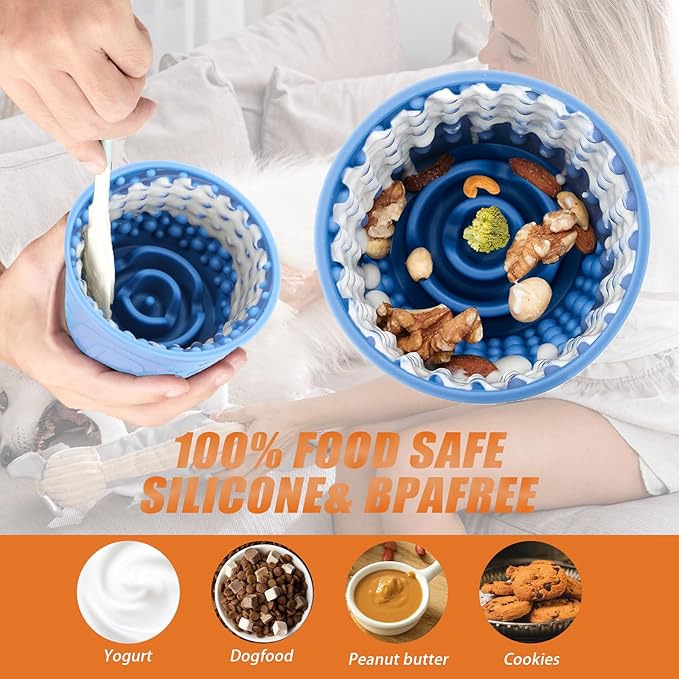 Dog Slow Feeder Bowl, Non-Slip Slow Dog Eating Bowl, Silicone Anti-Choking Treat Dispenser, Easy to Clean & Durable Pet Dish (Small, Dark Blue)