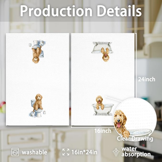 Funny Goldendoodle Dog Hand Towels Set of 2, Gifts for Golden Doodle Dog Owners Lovers, Goldendoodle Decor for Bathroom, Pet Lovers Gifts Toilet Hand Towels for Bathroom Washroom, 16x24In