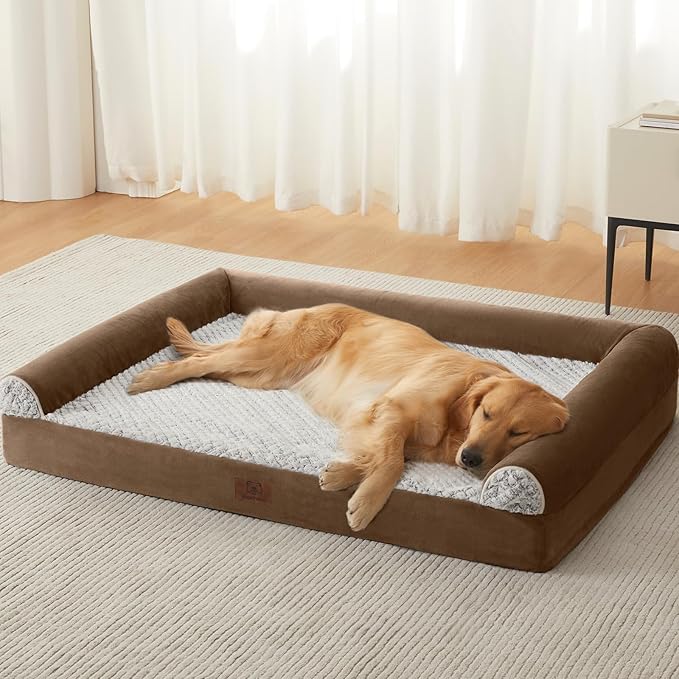 WNPETHOME Orthopedic Dog Beds for Large Dogs, Waterproof Memory Foam Large Dog Bed with Sides, Non-Slip Bottom and Egg-Crate Foam Big Pet Couch Bed with Washable Removable Cover