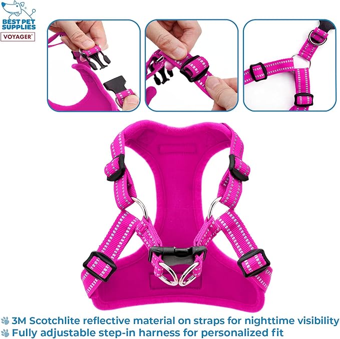 Best Pet Supplies Voyager Adjustable Dog Vest Harness Breathable No Pull Harness for Small, Medium, Large Dogs, Harness for Walking, Jogging, Easy Step-in, Reflective Stripes - Fuchsia, L