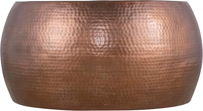 CT501 Modern Contemporary Round Aluminum Material 32" Coffee Table, Farmhouse Table with Glossy Hand Hammered Design Antique Copper
