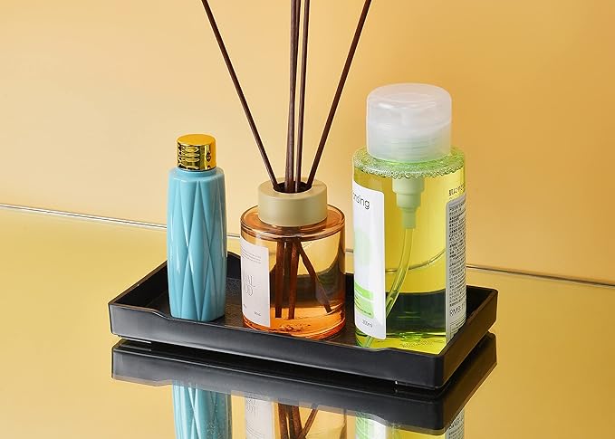 3 Packs Small Black Mini Serving Trays (8 inch x 4 inch) for Serving Accessory, Spa, Coffee, Shot Glass, Drinks, Wine, Tea, Bar, Party, Seasoning, Perfume or Display Use.