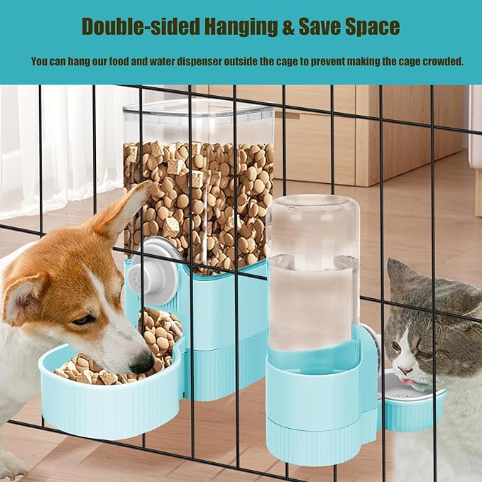 GPY Automatic Hanging Gravity Pet Feeder and Water Dispenser Set ,Automatic Rabbit Feeder and Dog Water Dispenser for Dogs Cats Pets Animals Large Capacity (Blue Water Feeder&Food Feeder) (Blue)