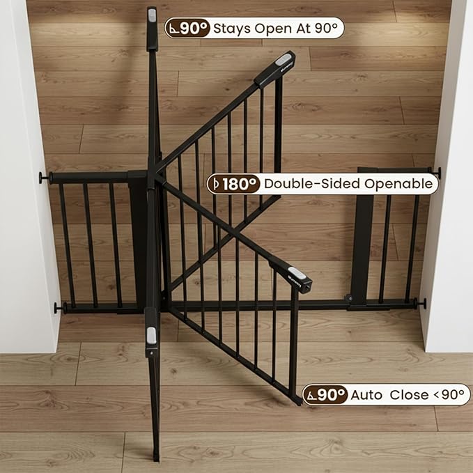 Baby Gate Extra Wide, 29.5-51'' Pressure Mounted Dog Gate with Walk Thru Door, Auto Close Pet Gate for House, Stairs, Doorways,Black