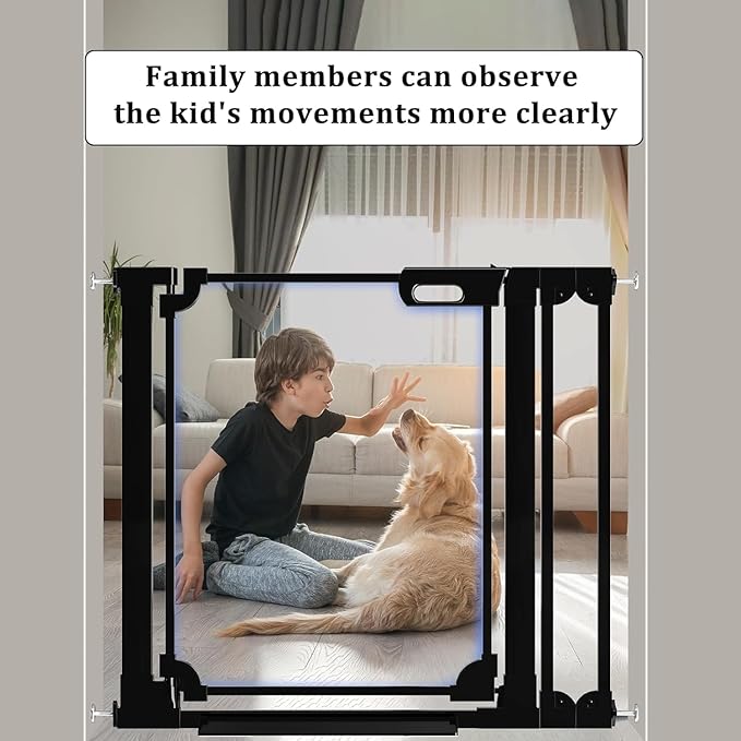 WAOWAO Clear Baby Gate for Stairs Modern Design Acrylic Auto Close Pet Gate, 57.87-66.14" Wide Safety Baby Gate for Doorways,Black Clear Dog Gates Indoor, Hallways,Kitchen