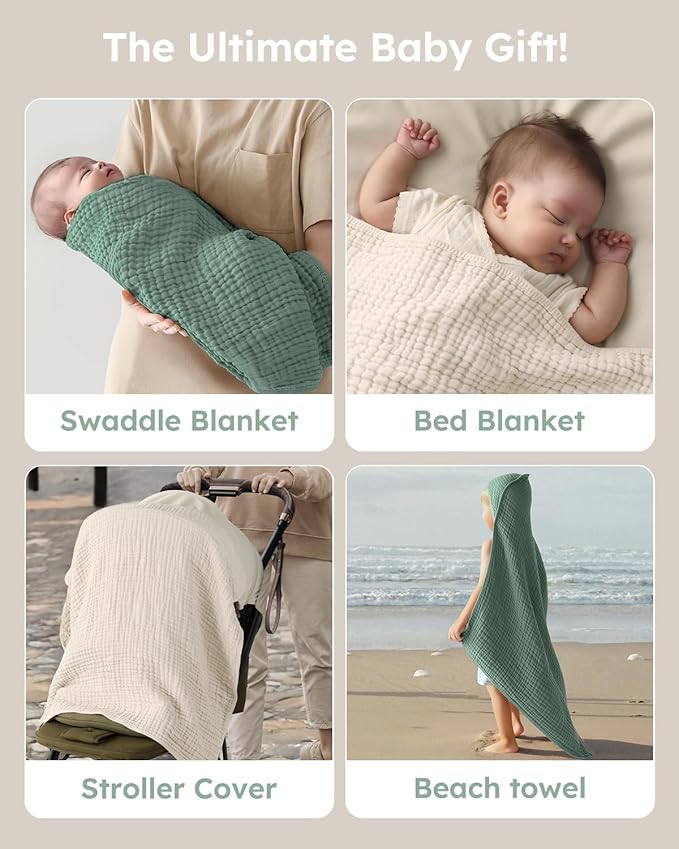 Yoofoss Hooded Baby Towels for Newborn 2 Pack 100% Muslin Organic Cotton Baby Bath Towel with Hood for Babies, Infant, Toddler and Kids, Large 32x32Inch, Soft and Absorbent Newborn Essential