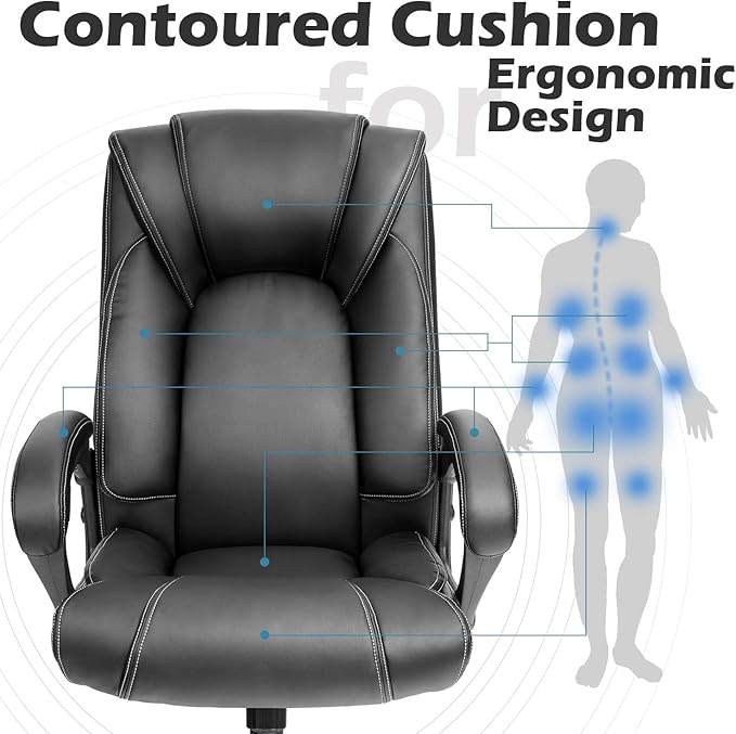 OUTFINE Office Chair Executive Office Chair Desk Chair Computer Chair with 5-Year hydrolysis-Resistant Leather Spring Cushion Ergonomic Support Tilting Function Upholstered in Bonded Leather Black