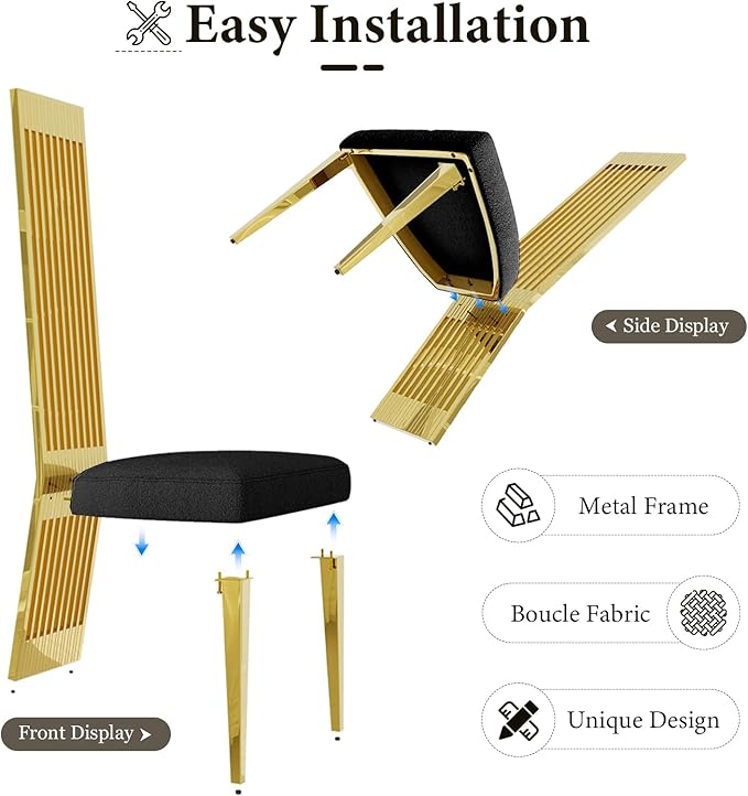 Dining Chairs Set of 4, Black Upholstered Dining Room Chairs with Mirrored Gold Metal Legs and High Back