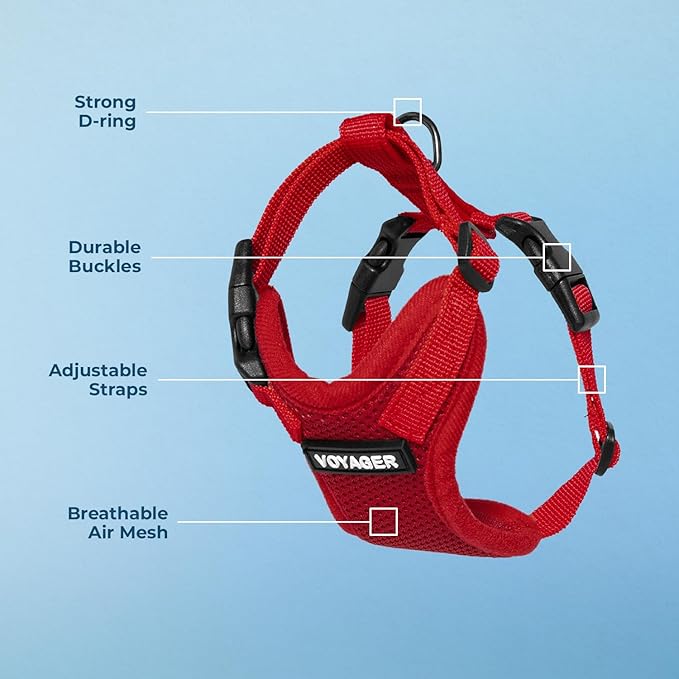 Voyager Step-in Pet Harness - All Weather Mesh, Adjustable Step in Harness for Cats and Dogs by Best Pet Supplies - Red, L