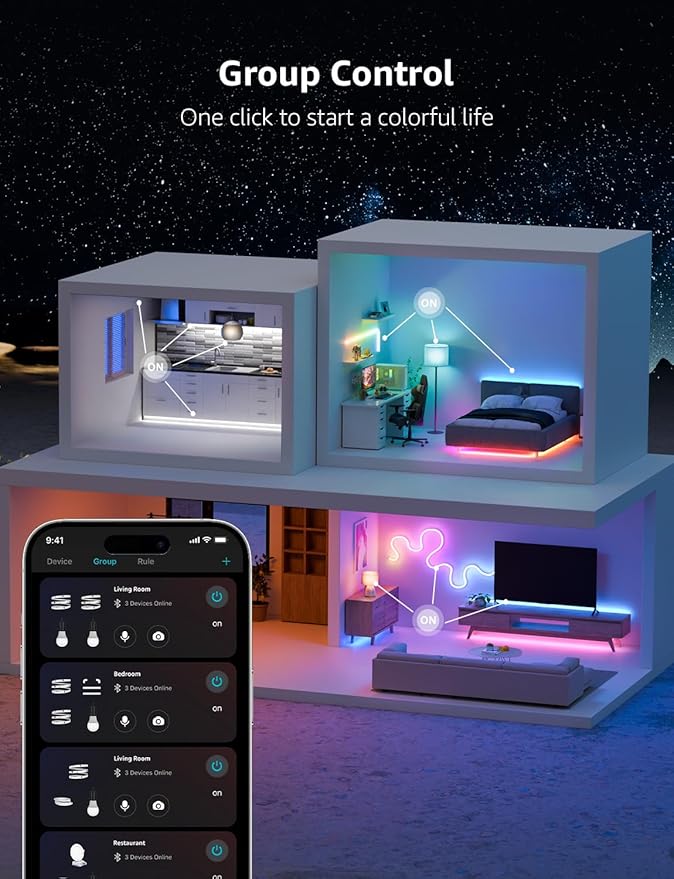 Lepro S1 AI LED Strip Lights for Christmas Decorations, 50ft Smart RGB Light Strips with IC and Rainbow Chasing Effects, Personalized Al Lighting Designer, No Remote, 2.4GHz Wi-Fi & Bluetooth