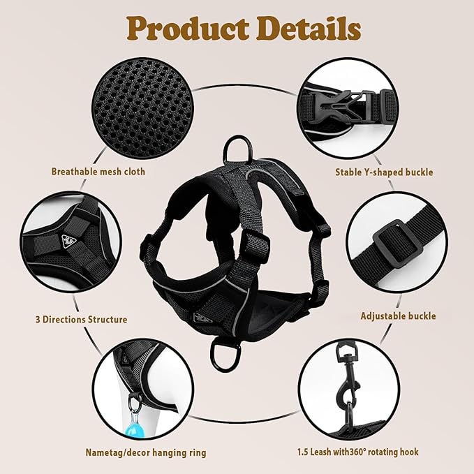 Cat Harness and Leash for Walking, Escape Proof Soft Adjustable Vest Harnesses for Cats (Grey, X-Large)
