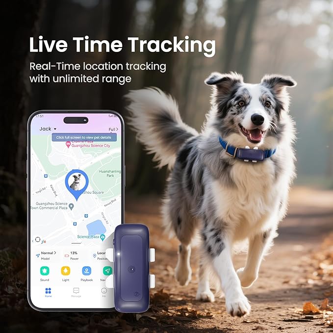 Dog Tracker Cat GPS Tracker Waterproof & Lightweight Mini Tracker Device with Real-Time Location Escape Alerts iOS & Android Fits All Pet Collars